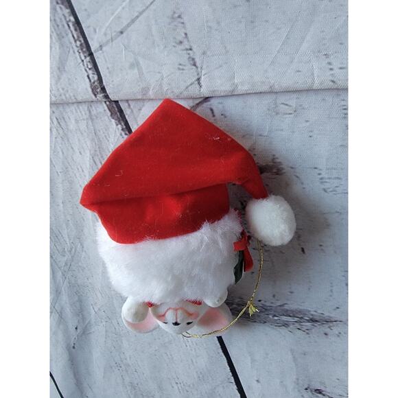 Vintage Flocked AVON Mouse Santa Hat Christmas Ornament ADORABLE - Picture 3 of 6